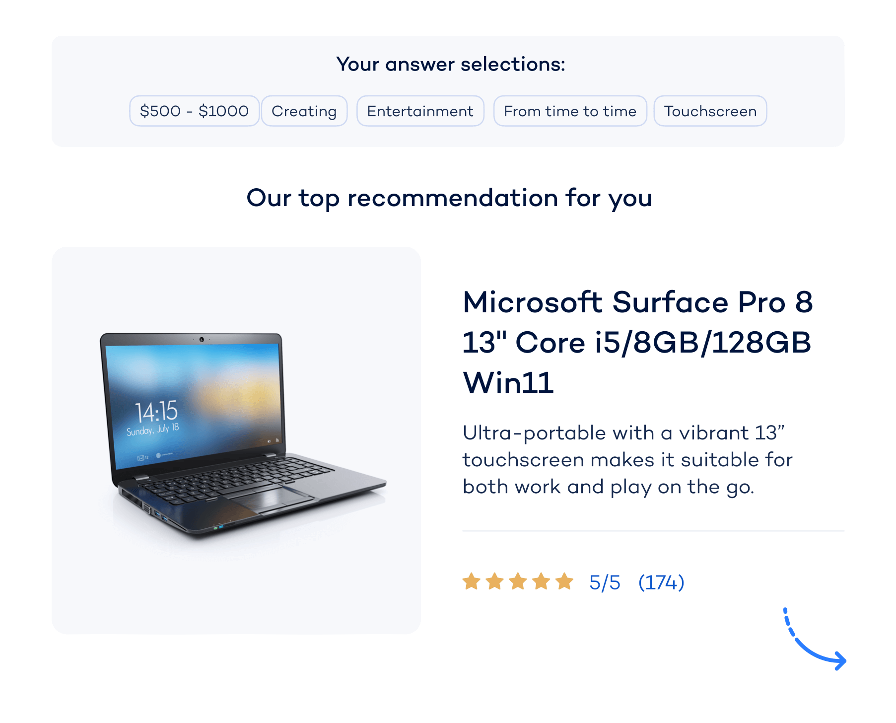 Microsoft Surface Pro 8 13 Core recommendation screen